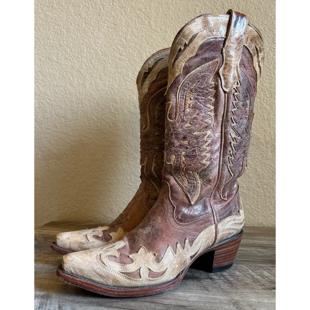 Corral Crackle Distressed Antique Saddle Western Womens Cowboy Boots - Picture 2 of 15